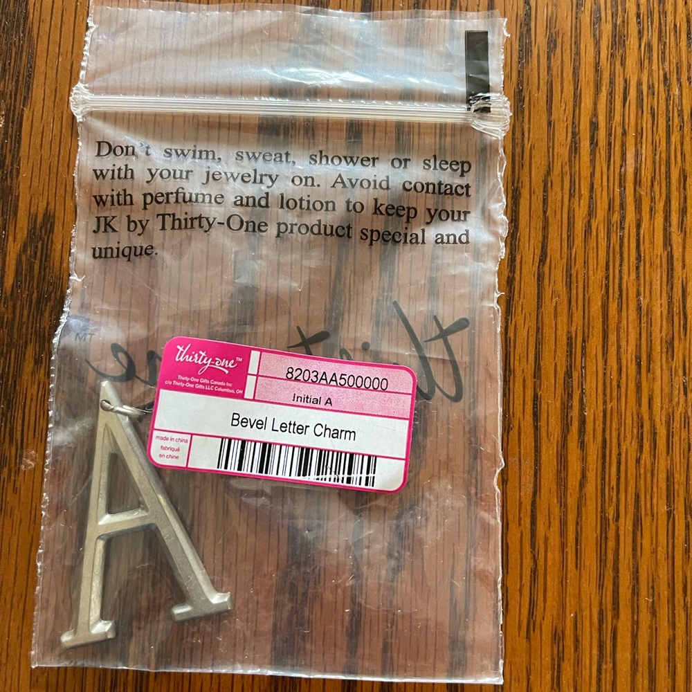 Bevel letter charm “A” from Thirty one